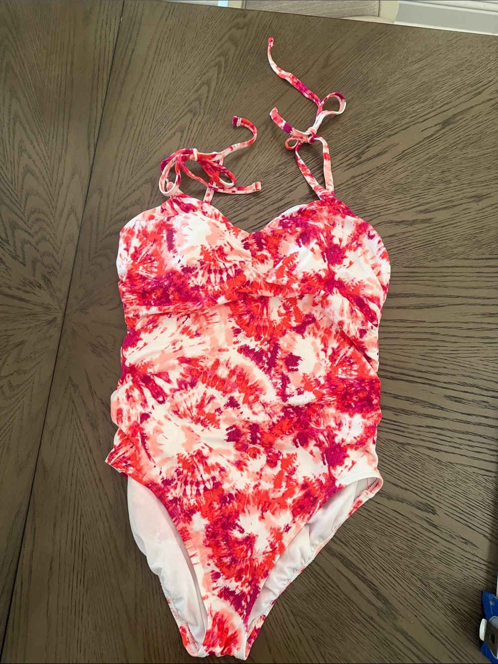 Time and Tru Pink and Coral Tie-Dye Bikini Top